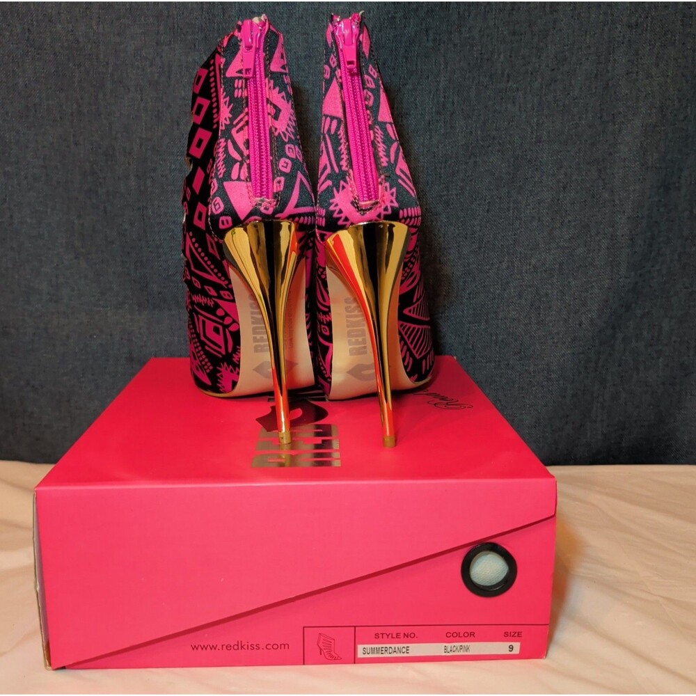 RedKiss Summerdance High Heels Size 9 Pink Black Caged Booties Stiletto Boxed - Picture 3 of 16